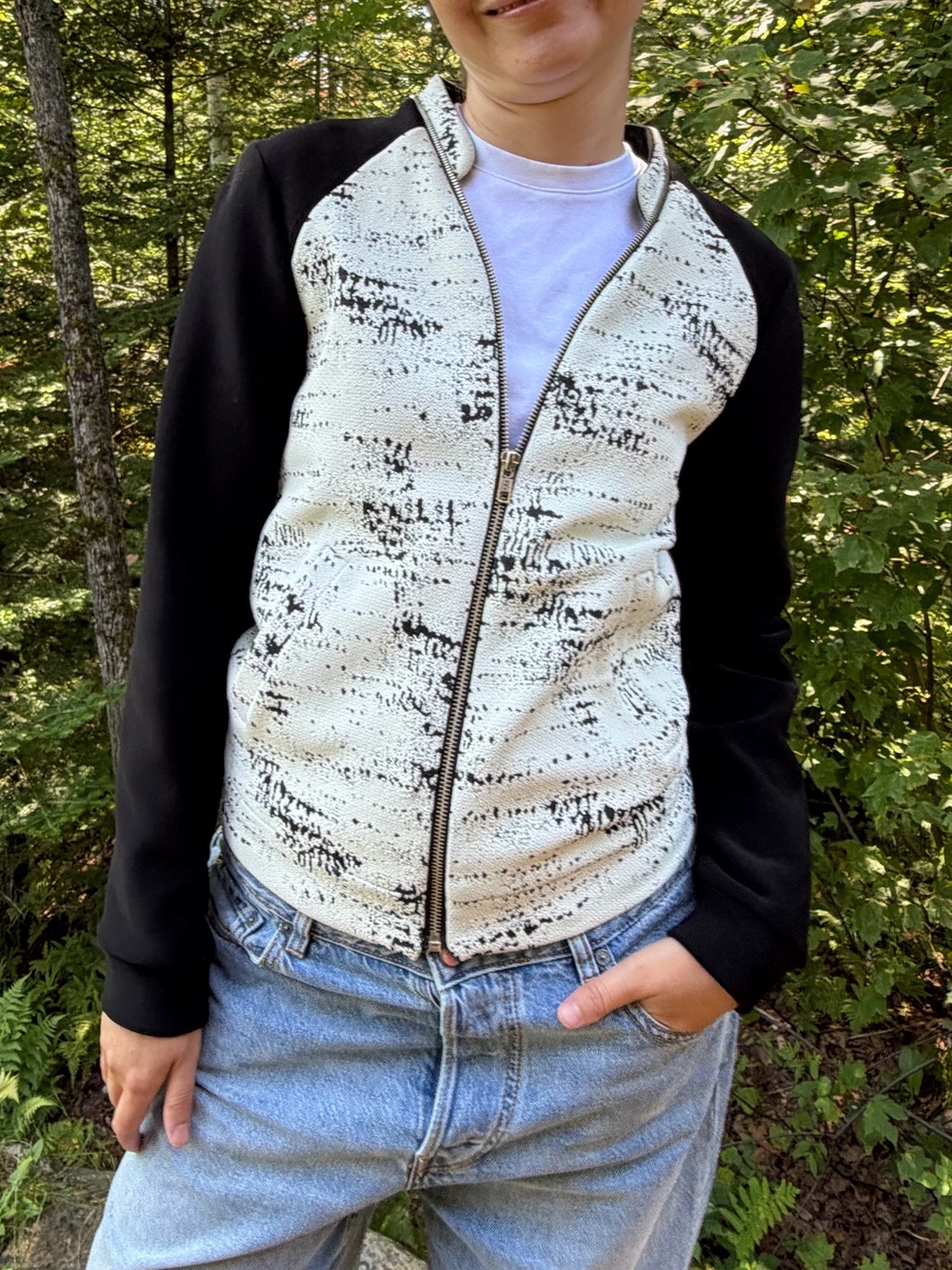 Soia & Kyo Black & White Textured Bomber Jacket | Size XS (Made in Canada)